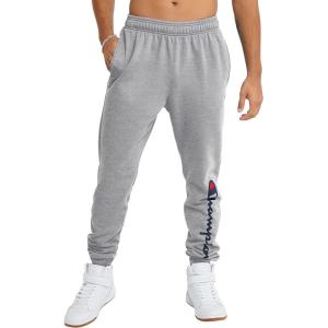 imageChampion Mens Powerblend Fleece Jogger Sweatpants Regular and Big ampamp TallOxford Gray Script