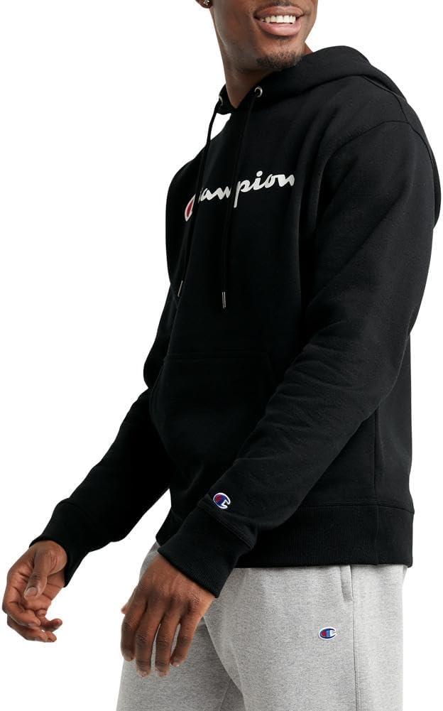 imageChampion Mens Powerblend Fleece Hoodie Sweatshirt with Script Logo Regular and Big ampamp TallBlack Script