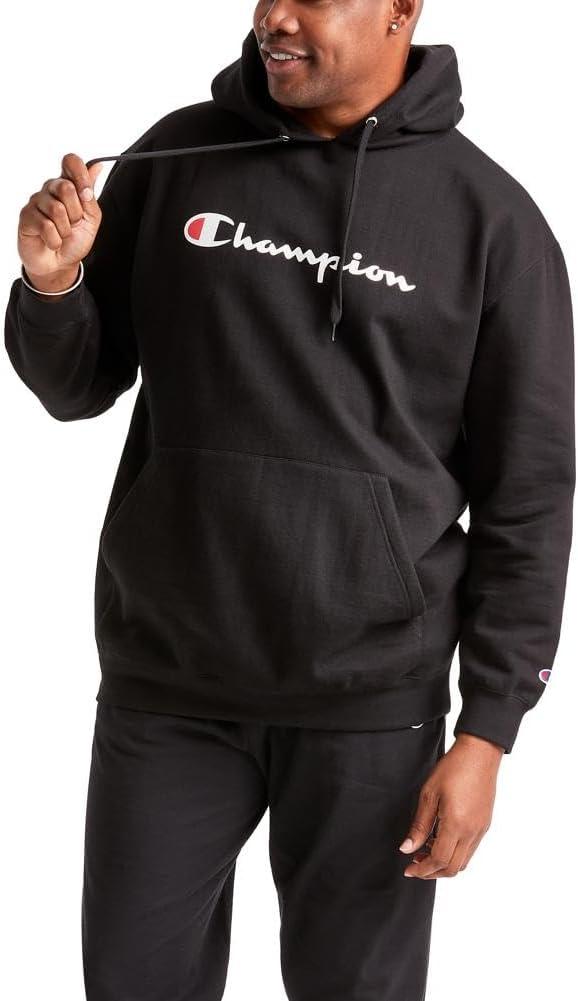 imageChampion Mens Powerblend Fleece Hoodie Sweatshirt with Script Logo Regular and Big ampamp TallBlack Script