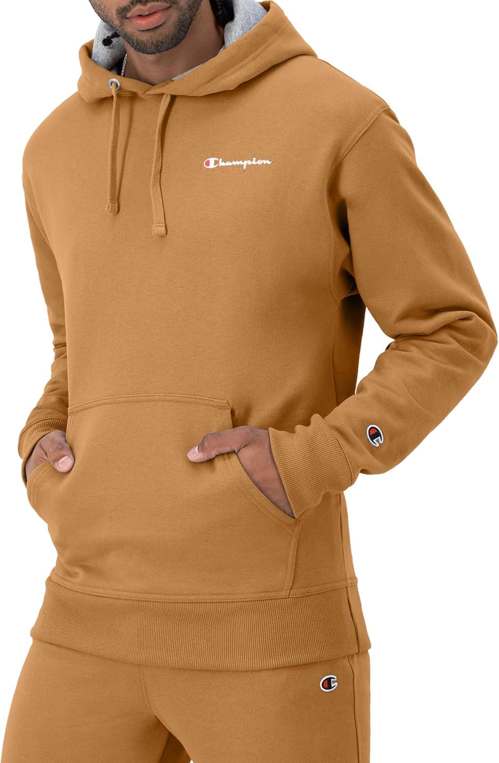imageChampion Mens Powerblend Fleece Hoodie Sweatshirt with Script Logo Regular and Big ampamp TallBriefly Brown Small Script