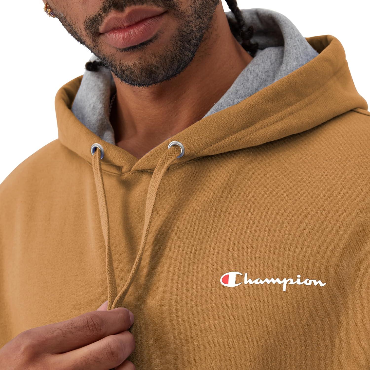 imageChampion Mens Powerblend Fleece Hoodie Sweatshirt with Script Logo Regular and Big ampamp TallBriefly Brown Small Script