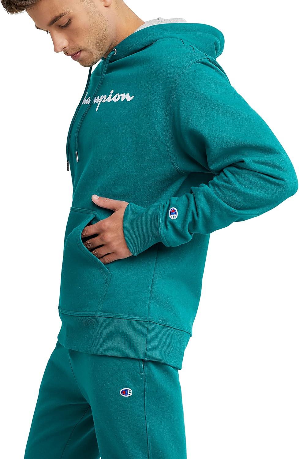 imageChampion Mens Powerblend Fleece Hoodie Sweatshirt with Script Logo Regular and Big ampamp TallDark Emerald Script