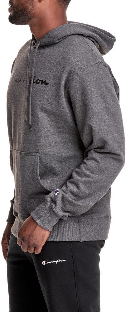imageChampion Mens Powerblend Fleece Hoodie Sweatshirt with Script Logo Regular and Big ampamp TallGranite Heather Script