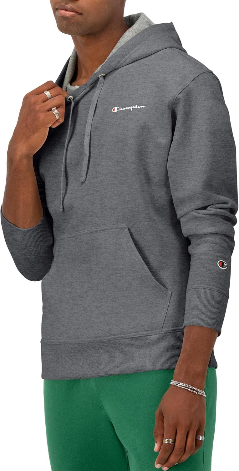 imageChampion Mens Powerblend Fleece Hoodie Sweatshirt with Script Logo Regular and Big ampamp TallGranite Heather Small Script