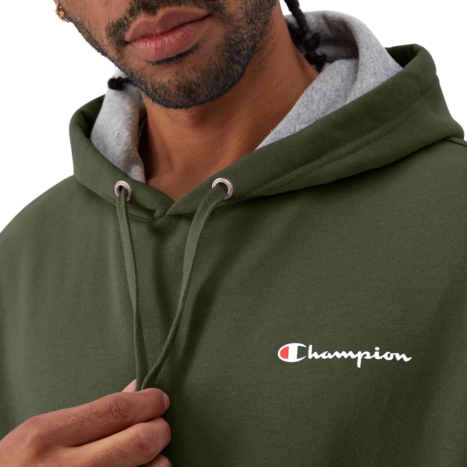 imageChampion Mens Powerblend Fleece Hoodie Sweatshirt with Script Logo Regular and Big ampamp TallGround Green Small Script