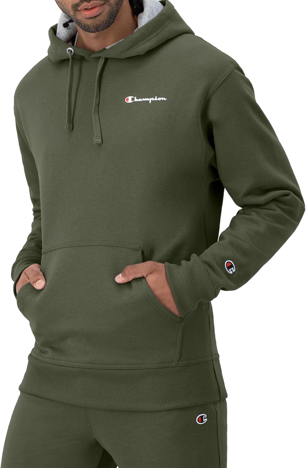 imageChampion Mens Powerblend Fleece Hoodie Sweatshirt with Script Logo Regular and Big ampamp TallGround Green Small Script