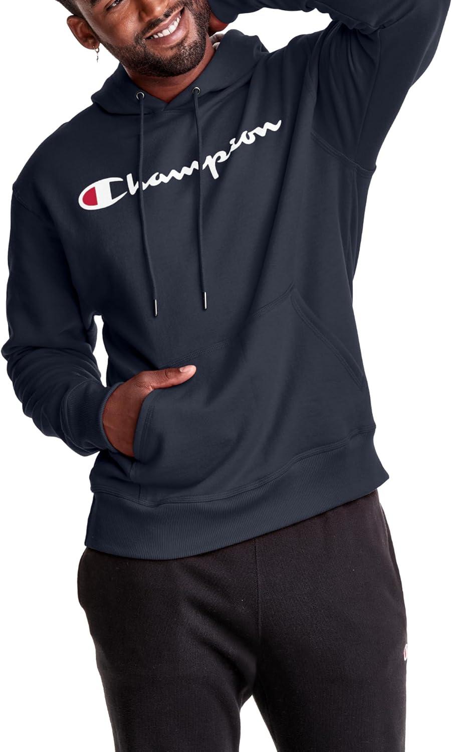 imageChampion Mens Powerblend Fleece Hoodie Sweatshirt with Script Logo Regular and Big ampamp TallNavy Script