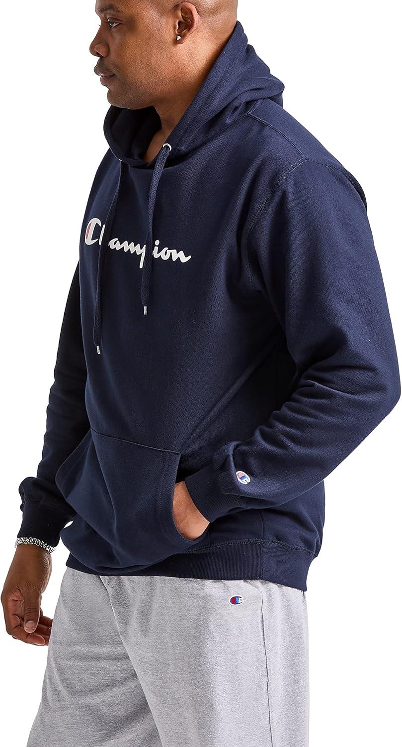 imageChampion Mens Powerblend Fleece Hoodie Sweatshirt with Script Logo Regular and Big ampamp TallNavy Script