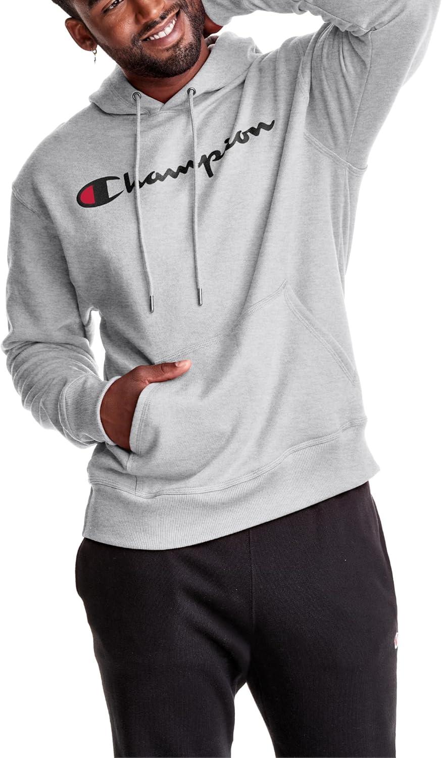 imageChampion Mens Powerblend Fleece Hoodie Sweatshirt with Script Logo Regular and Big ampamp TallOxford Gray Script