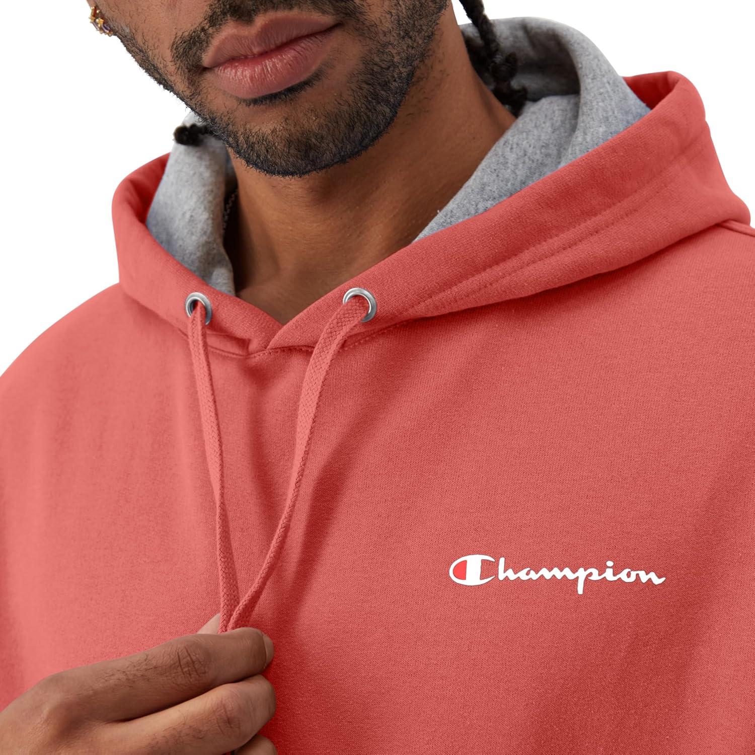 imageChampion Mens Powerblend Fleece Hoodie Sweatshirt with Script Logo Regular and Big ampamp TallPicante Pink Small Script