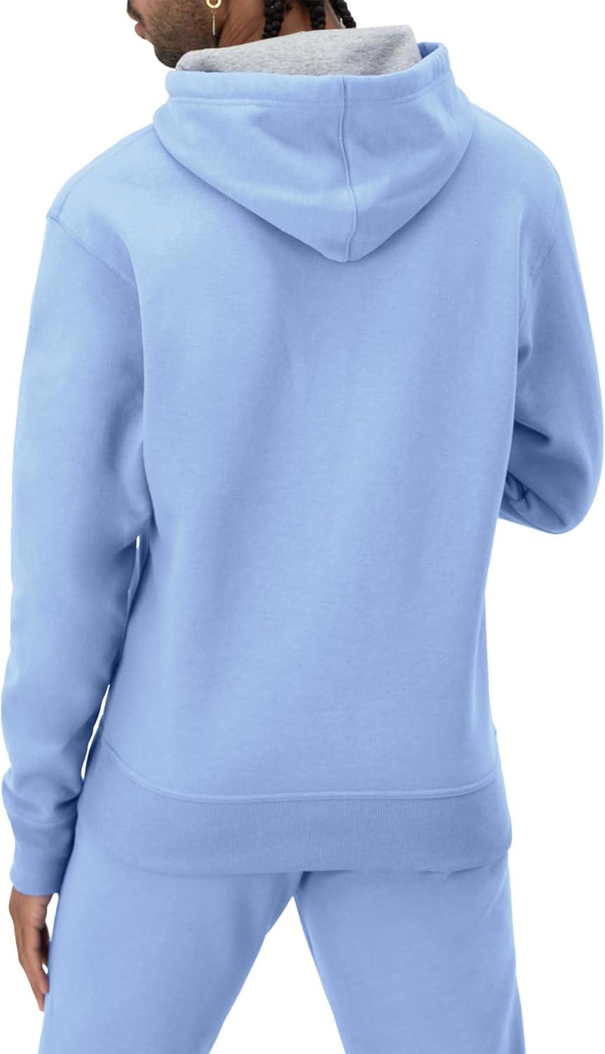imageChampion Mens Powerblend Fleece Hoodie Sweatshirt with Script Logo Regular and Big ampamp TallPlaster Blue Small Script