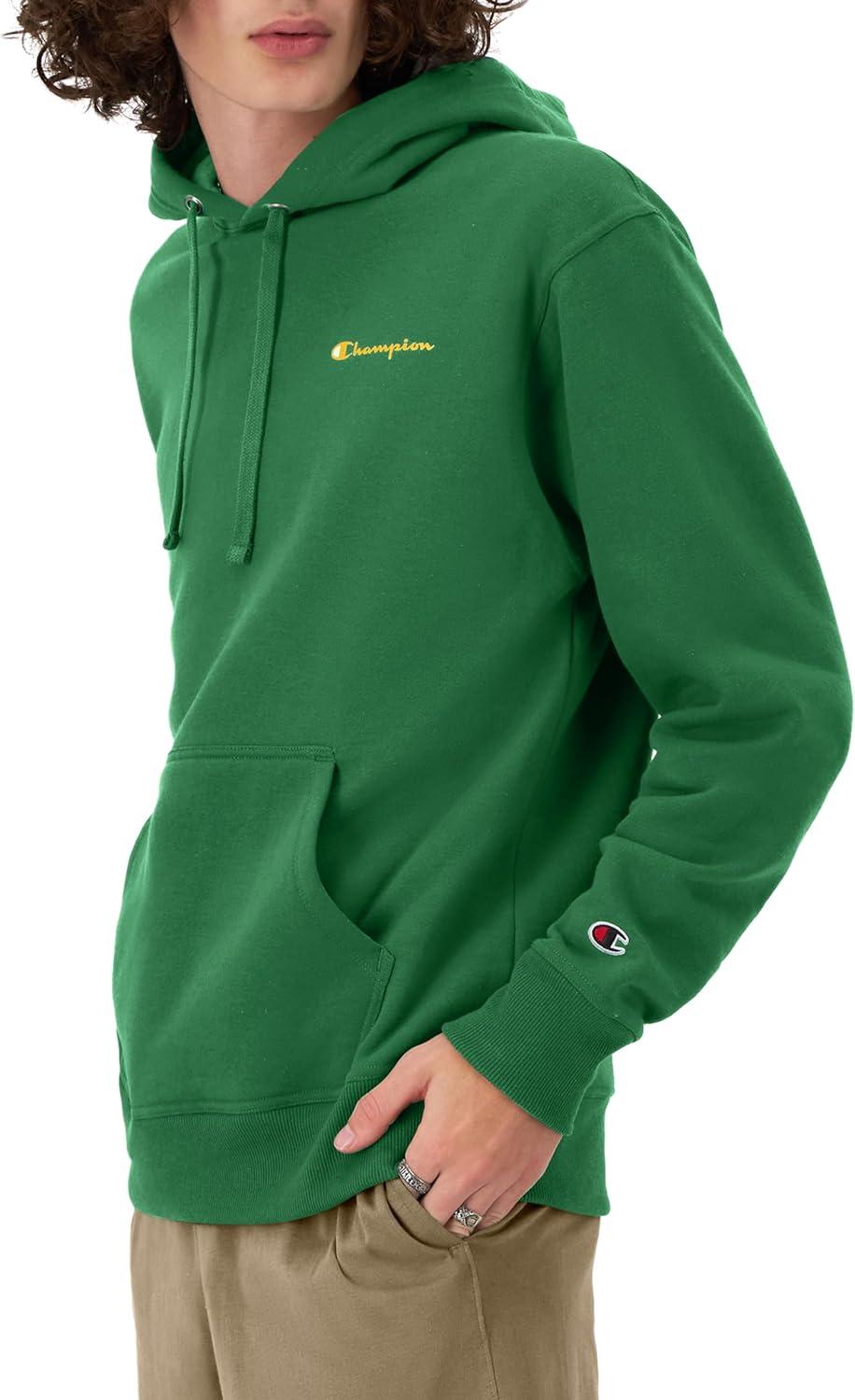 imageChampion Mens Powerblend Fleece Hoodie Sweatshirt with Script Logo Regular and Big ampamp TallRoad Sign Green Small Script
