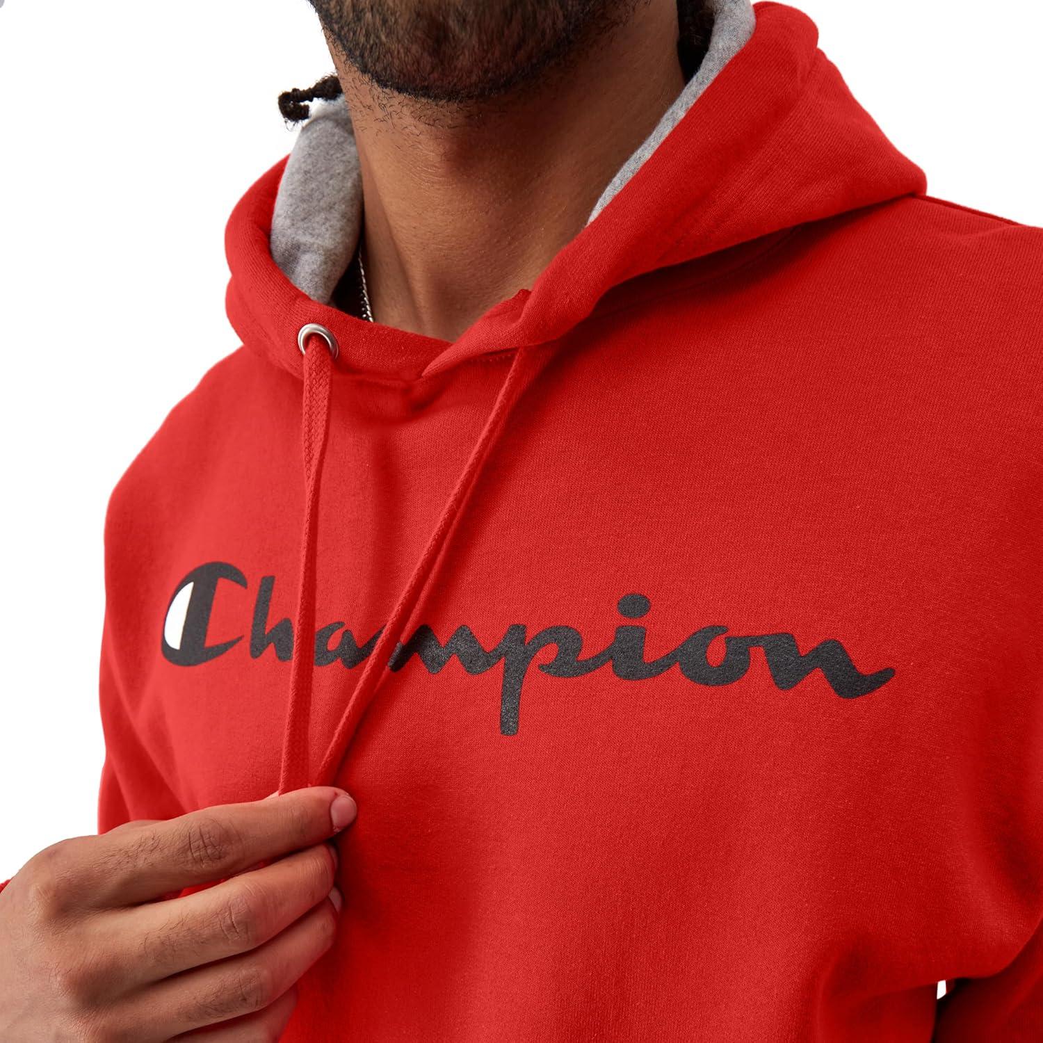 imageChampion Mens Powerblend Fleece Hoodie Sweatshirt with Script Logo Regular and Big ampamp TallTeam Red Scarlet Script