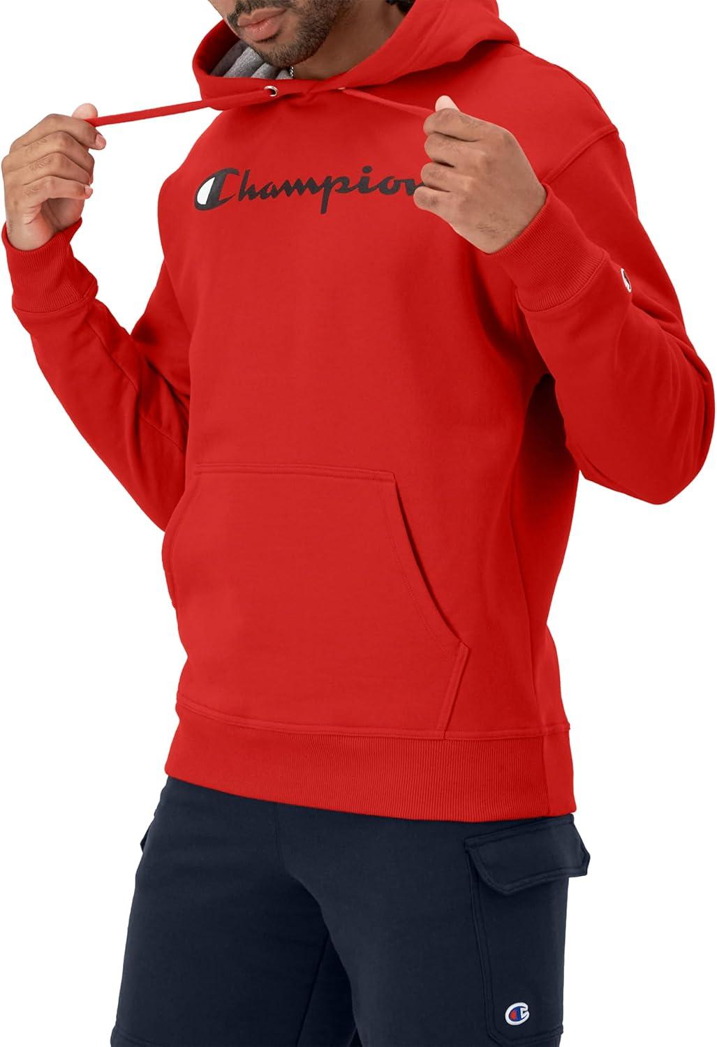 imageChampion Mens Powerblend Fleece Hoodie Sweatshirt with Script Logo Regular and Big ampamp TallTeam Red Scarlet Script