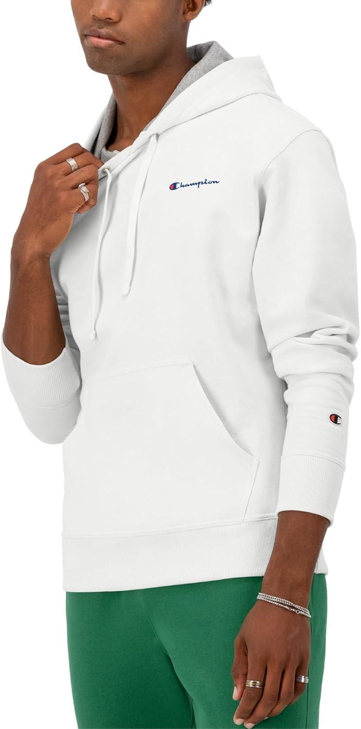 imageChampion Mens Powerblend Fleece Hoodie Sweatshirt with Script Logo Regular and Big ampamp TallWhite Small Script