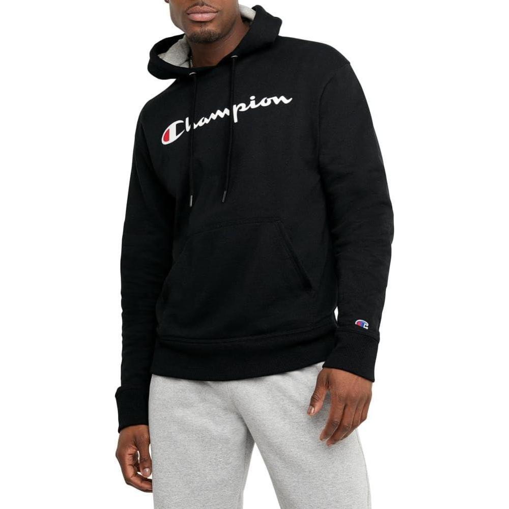 imageChampion Mens Powerblend Fleece Hoodie Sweatshirt with Script Logo Regular and Big ampamp TallBlack Script