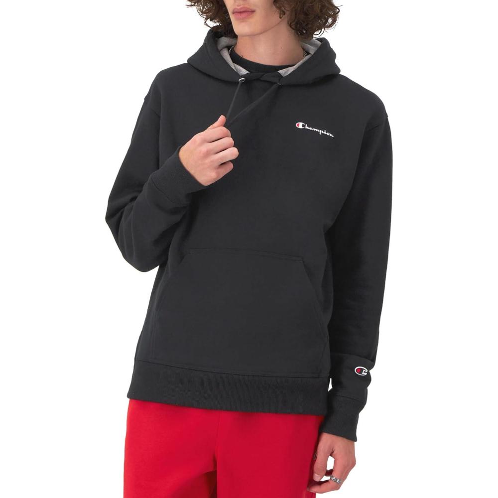 imageChampion Mens Powerblend Fleece Hoodie Sweatshirt with Script Logo Regular and Big ampamp TallBlack Small Script