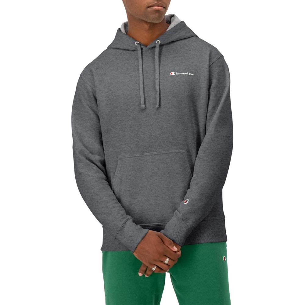 imageChampion Mens Powerblend Fleece Hoodie Sweatshirt with Script Logo Regular and Big ampamp TallGranite Heather Small Script
