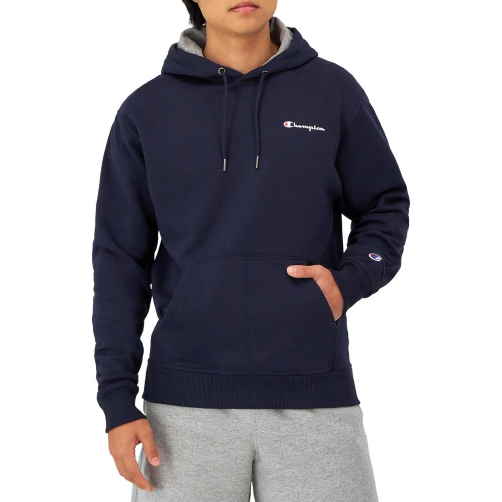 imageChampion Mens Powerblend Fleece Hoodie Sweatshirt with Script Logo Regular and Big ampamp TallNavy Small Script