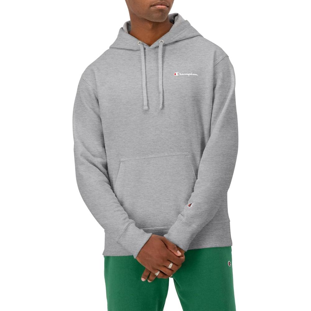 imageChampion Mens Powerblend Fleece Hoodie Sweatshirt with Script Logo Regular and Big ampamp TallOxford Gray Small Script