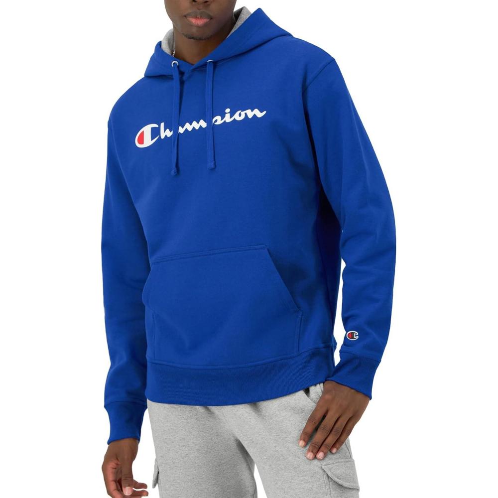 imageChampion Mens Powerblend Fleece Hoodie Sweatshirt with Script Logo Regular and Big ampamp TallSurf the Web Script