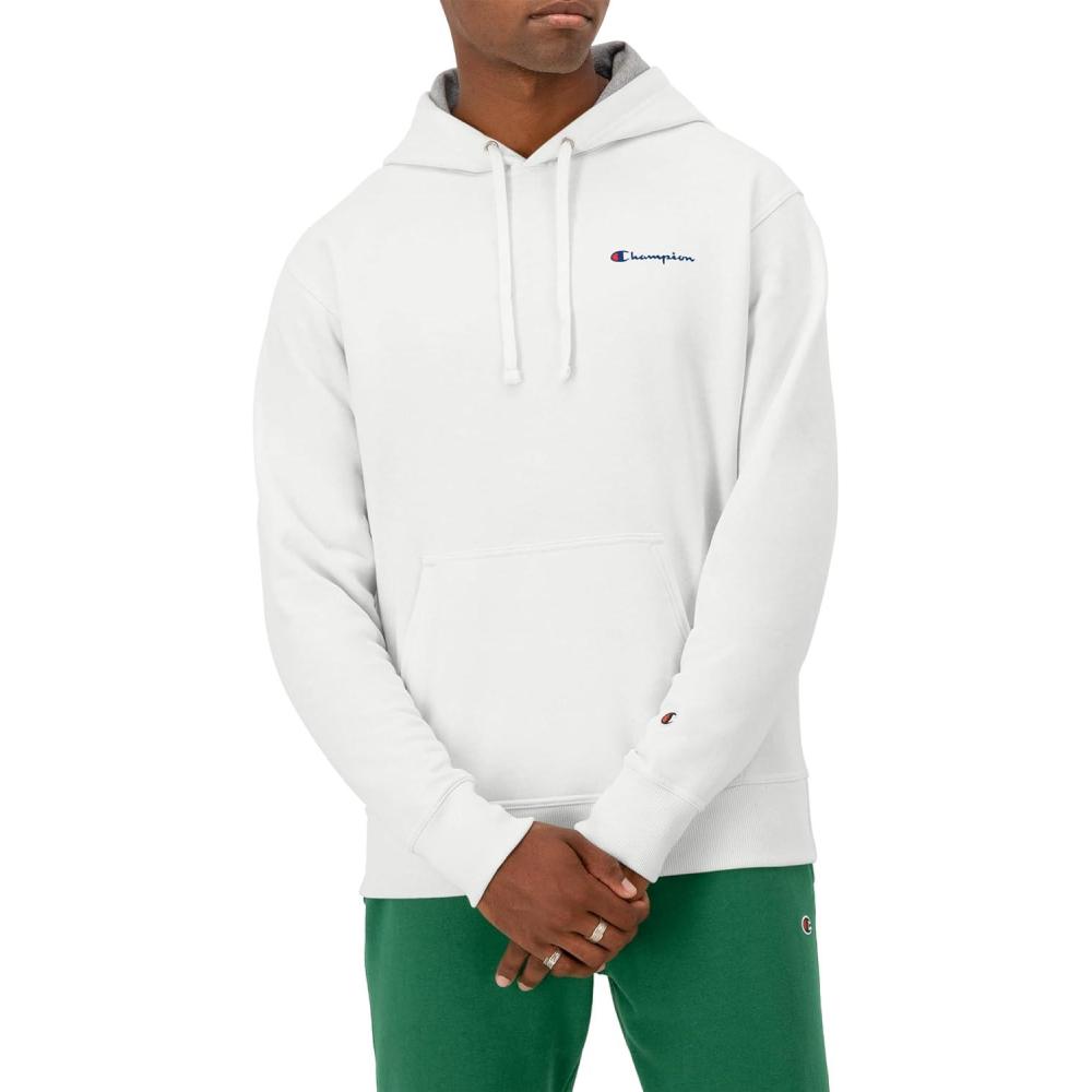 imageChampion Mens Powerblend Fleece Hoodie Sweatshirt with Script Logo Regular and Big ampamp TallWhite Small Script