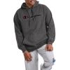 imageChampion Mens Powerblend Fleece Hoodie Sweatshirt with Script Logo Regular and Big ampamp TallGranite Heather Script