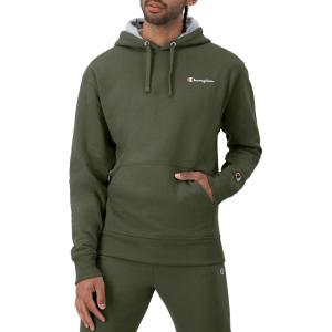 imageChampion Mens Powerblend Fleece Hoodie Sweatshirt with Script Logo Regular and Big ampamp TallGround Green Small Script