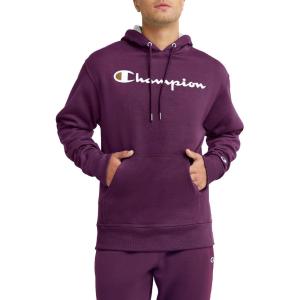 imageChampion Mens Powerblend Fleece Hoodie Sweatshirt with Script Logo Regular and Big ampamp TallPlum Port Script