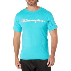 imageChampion Mens Tshirt Cotton Midweight Mens Crewneck Teetshirt for Men Graphic ScriptElectric Cyan Quick Script Foil