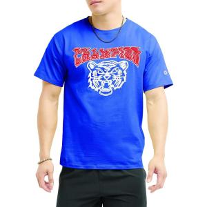 imageChampion Mens Tshirt Cotton Midweight Mens Crewneck Teetshirt for Men Graphic ScriptFlight Blue Block Mascot