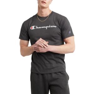 imageChampion Mens Tshirt Cotton Midweight Mens Crewneck Teetshirt for Men Graphic ScriptGranite Heather  Classic Script Logo