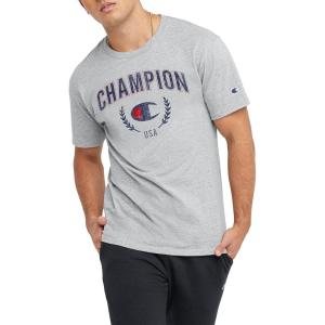 imageChampion Mens Tshirt Cotton Midweight Mens Crewneck Teetshirt for Men Graphic ScriptOxford Gray Arch Over C Logo
