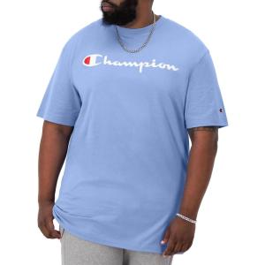 imageChampion Mens Tshirt Cotton Midweight Mens Crewneck Teetshirt for Men Graphic ScriptPlaster Blue  Classic Script Logo