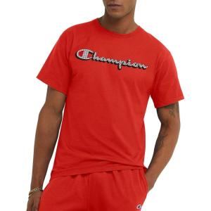 imageChampion Mens Tshirt Cotton Midweight Mens Crewneck Teetshirt for Men Graphic ScriptSolar Crimson Drop Shadow Script