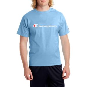 imageChampion Mens Tshirt Cotton Midweight Mens Crewneck Teetshirt for Men Graphic ScriptSwiss Blue Script