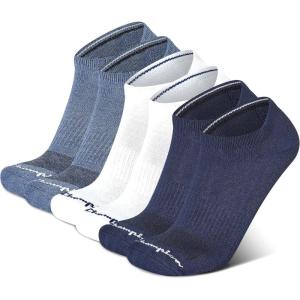 imageChampion Mens Double Dry 6Pair Pack CottonRich Low Cut SocksBlue Assorted