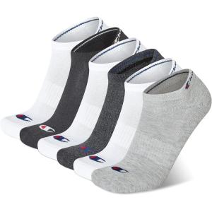 imageChampion Mens Double Dry 6Pair Pack CottonRich Low Cut SocksMulti Toe Logo