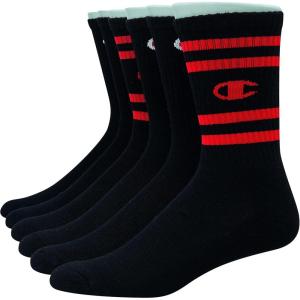 imageChampion Mens Double Dry Moisture Wicking Crew Socks 6 8 12 Packs AvailableBlack With Stripes  6 Pack
