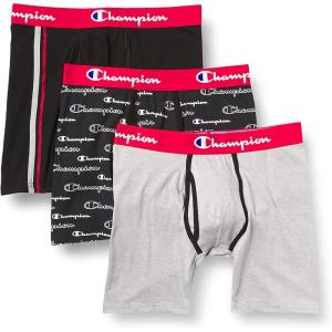 imageChampion Mens Everyday Cotton Stretch Boxer BriefsNew EbonyOxford Grey HeatherNew Ebony With Champion Script Print