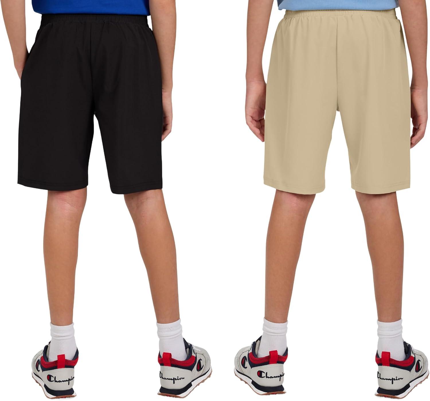 imageChampion Boys Shorts for Kids Athletic 2 Pack Lightweight Hybrid ShortKhakiblack