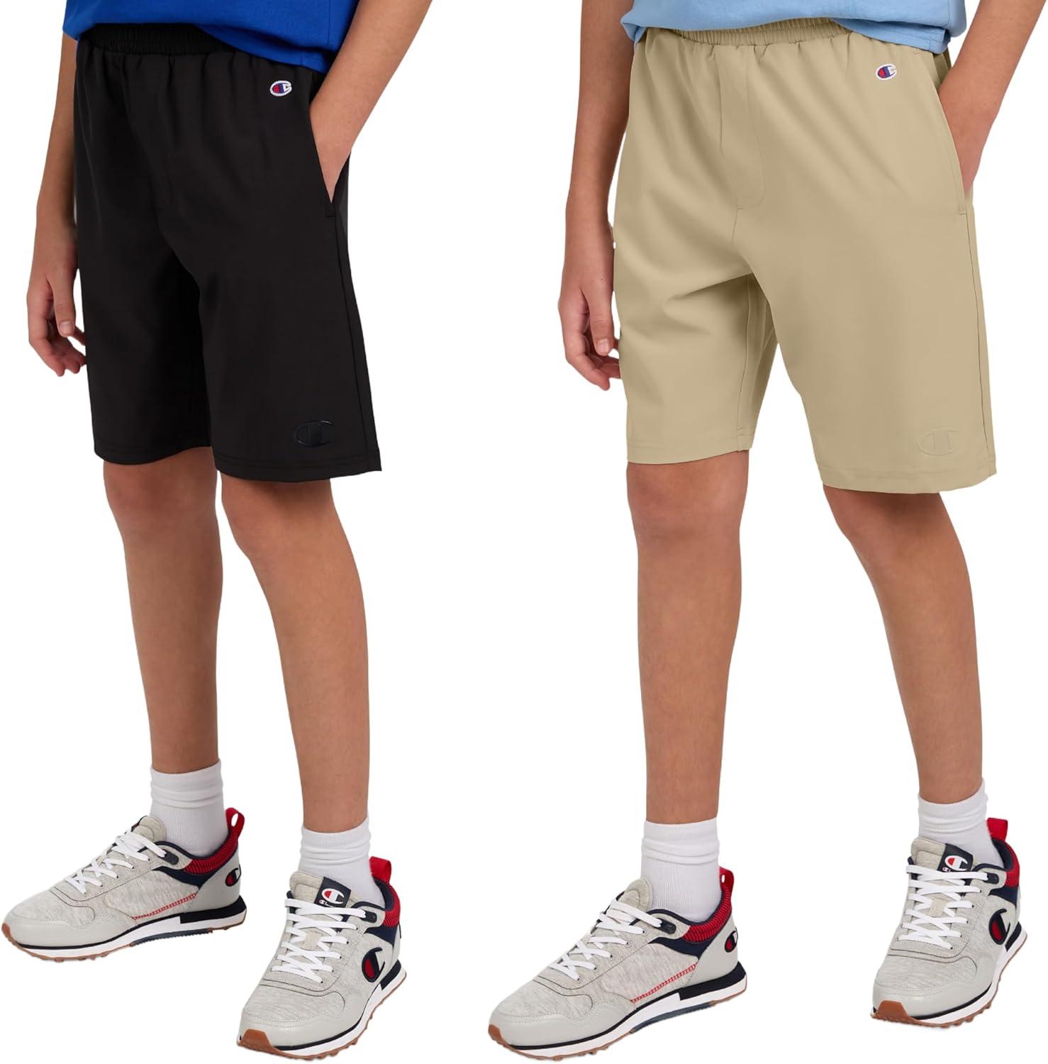 imageChampion Boys Shorts for Kids Athletic 2 Pack Lightweight Hybrid ShortKhakiblack