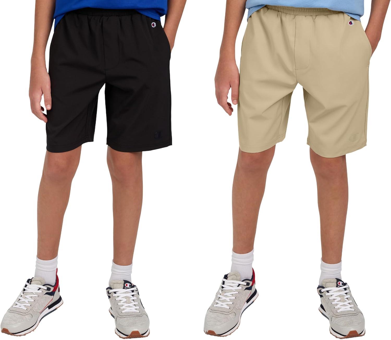 imageChampion Boys Shorts for Kids Athletic 2 Pack Lightweight Hybrid ShortKhakiblack