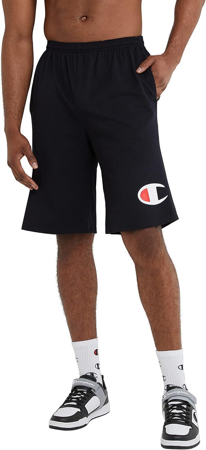 imageChampion Mens 9 Lounge Shorts Standard Fit Lightweight Available in Regular and Big ampamp TallBlack  C Logo