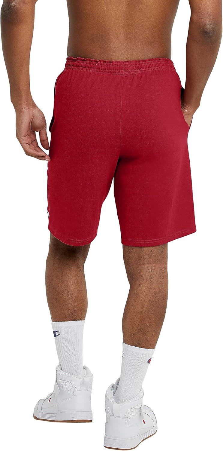 imageChampion Mens 9 Lounge Shorts Standard Fit Lightweight Available in Regular and Big ampamp TallEclipse Red C Patch Logo
