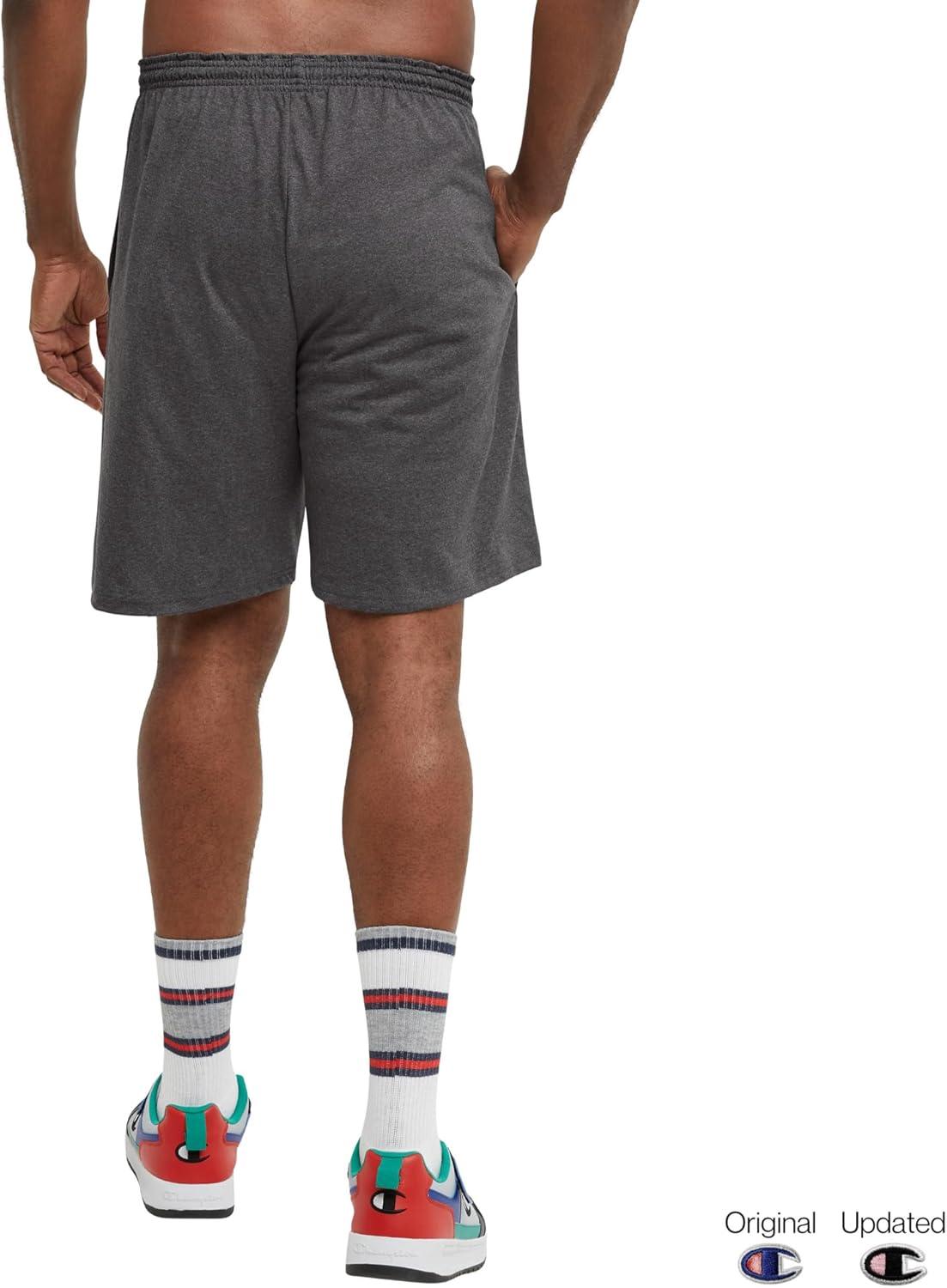 imageChampion Mens 9 Lounge Shorts Standard Fit Lightweight Available in Regular and Big ampamp TallGranite Heather  C Patch Logo