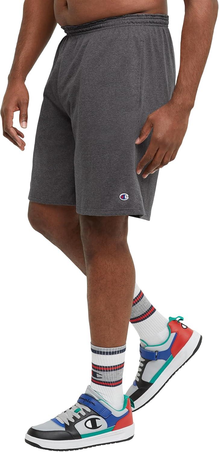 imageChampion Mens 9 Lounge Shorts Standard Fit Lightweight Available in Regular and Big ampamp TallGranite Heather  C Patch Logo