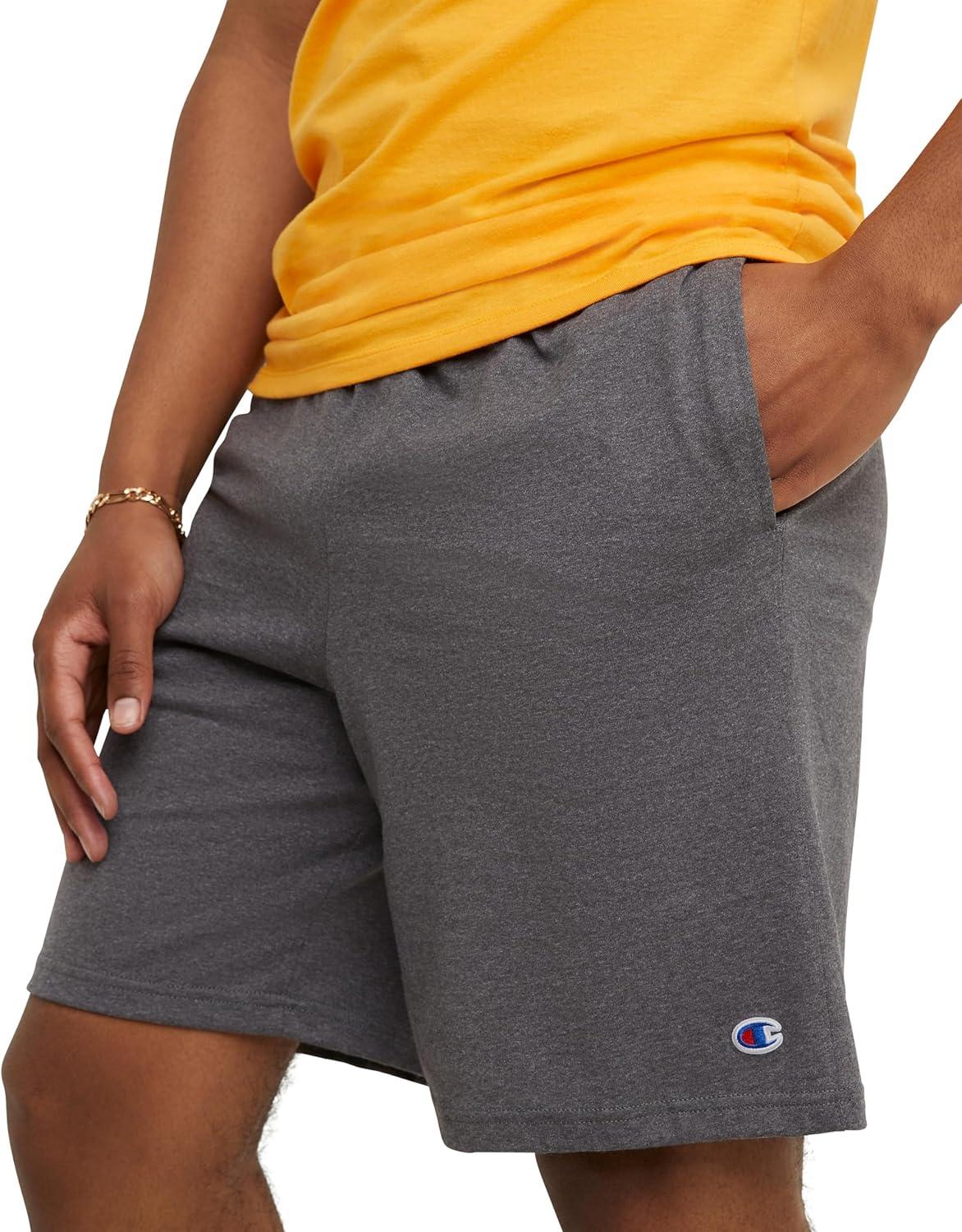 imageChampion Mens 9 Lounge Shorts Standard Fit Lightweight Available in Regular and Big ampamp TallGranite Heather C Logo