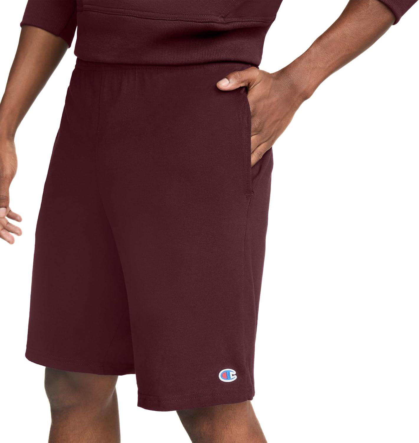 imageChampion Mens 9 Lounge Shorts Standard Fit Lightweight Available in Regular and Big ampamp TallMaroon  C Patch Logo