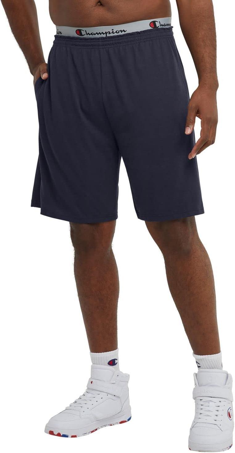 imageChampion Mens 9 Lounge Shorts Standard Fit Lightweight Available in Regular and Big ampamp TallNavy  C Patch Logo